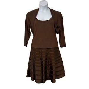 Carmen‎ Marc Valvo Brown Beaded Satin Ribbon 3-Piece Skirt Set Large (10) Formal